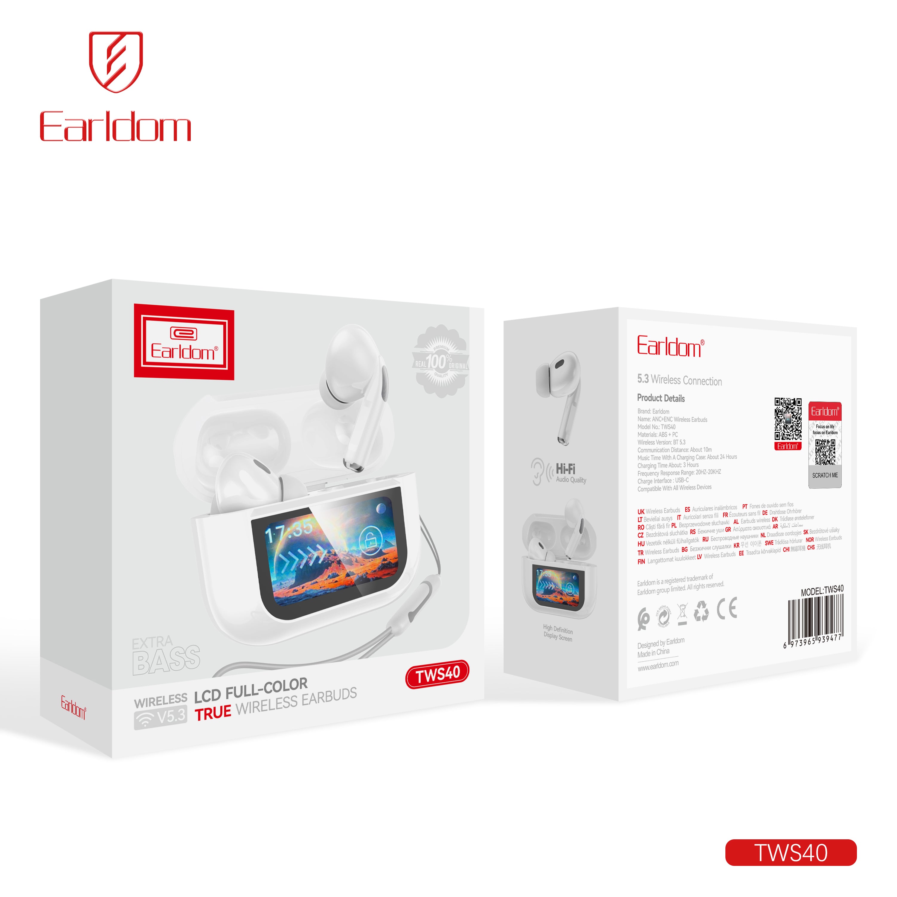 High Quality ANC noice canceling  earphone with screen rechargeable case