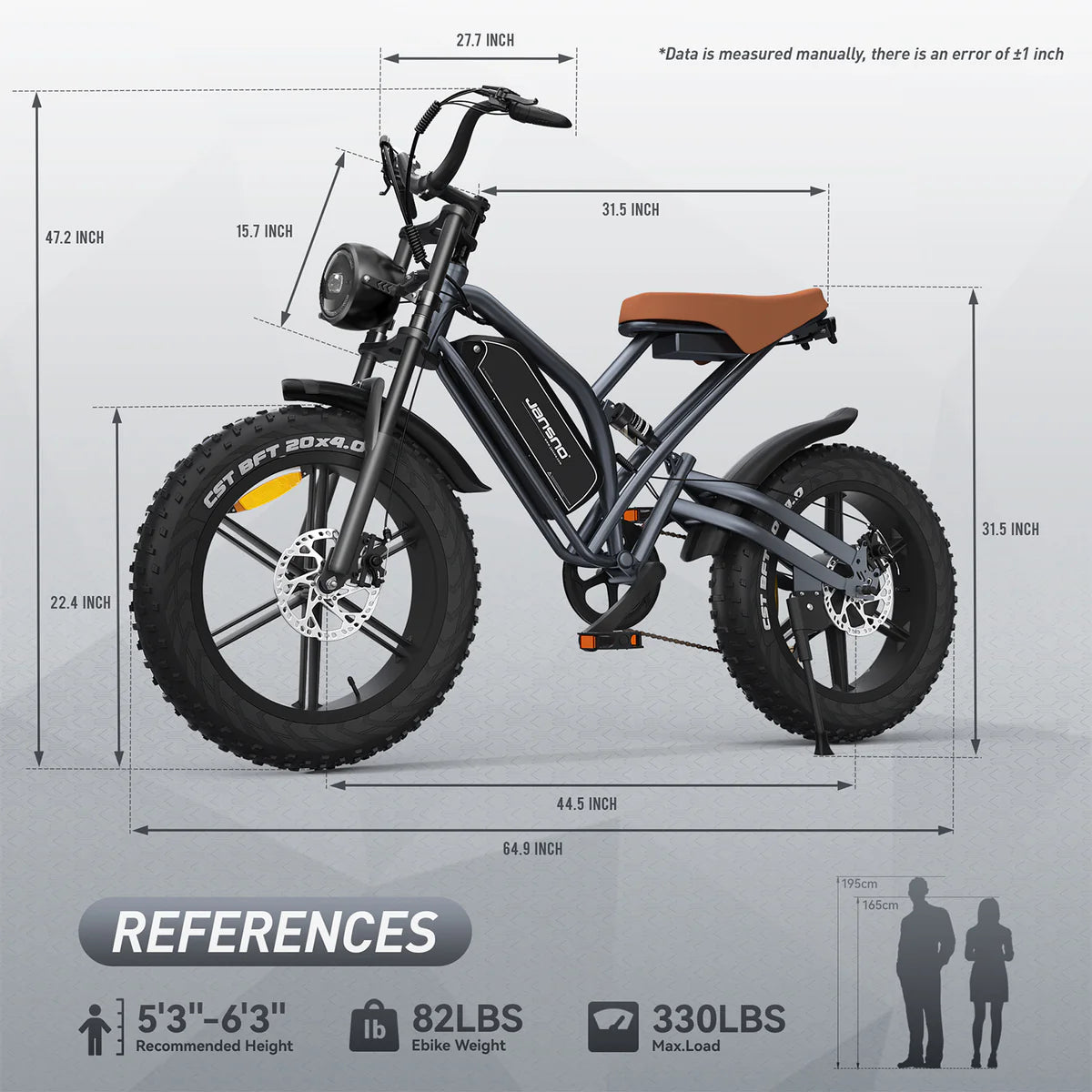 JANSNO X50 Gen2 Fat Tire Electric Bike for Adults,48V 14Ah Removable Battery