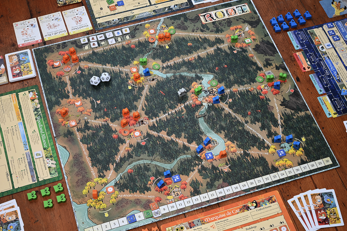 Root autumn board and pieces — official Leder Games photograph