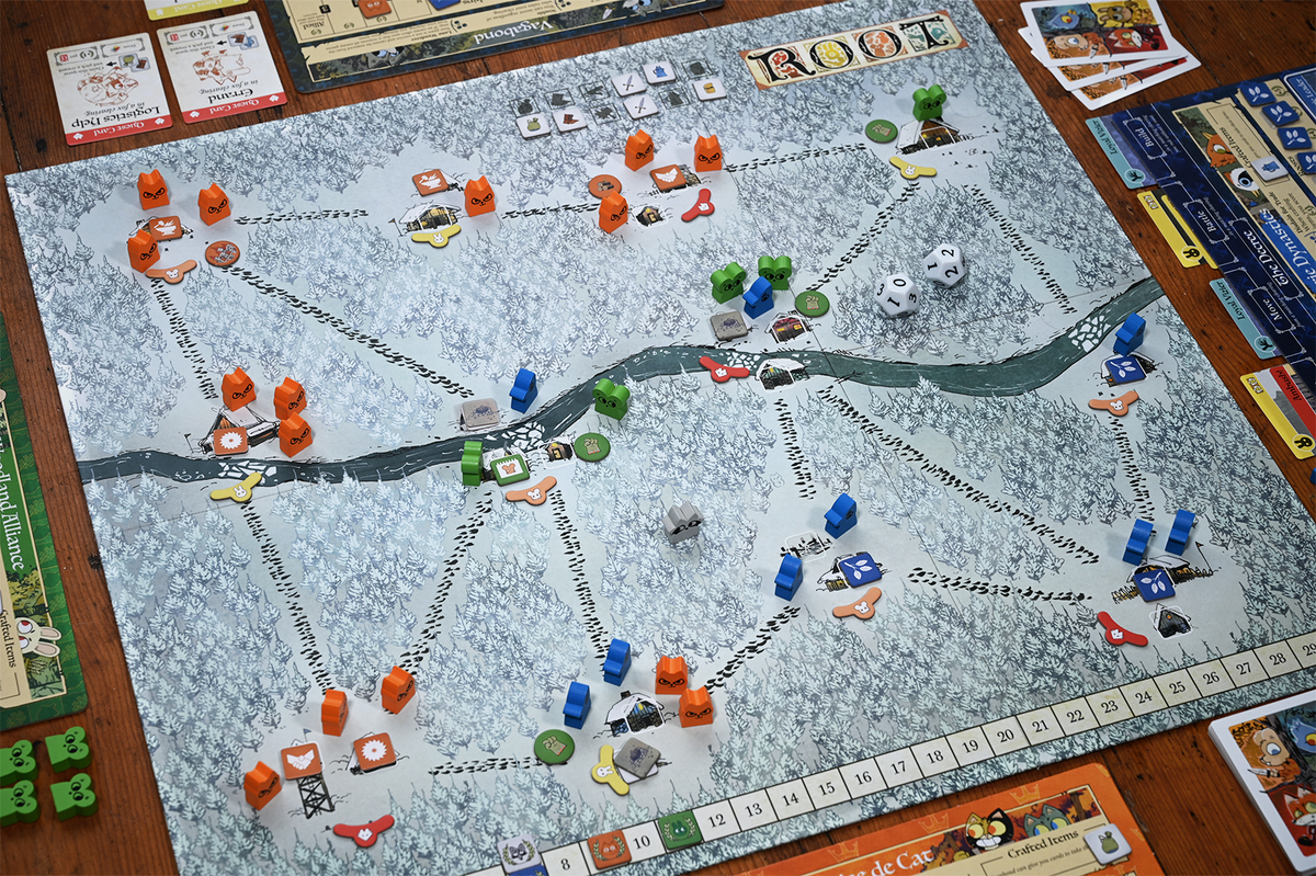 Root winter board and pieces — official Leder Games photograph