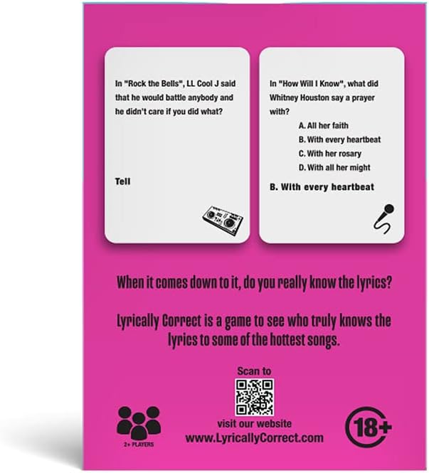 Lyrically Correct 80s  Music Trivia Card Games Challenge Game Family Party Game