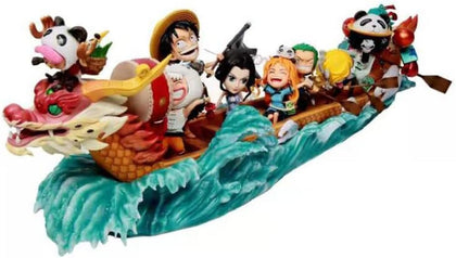 One Piece Luffy Figure Dragon Boat Race Anime Action Figures Statue Straw Hat Team All Ten Sanji Figure Pvc Collection Toy 12cm