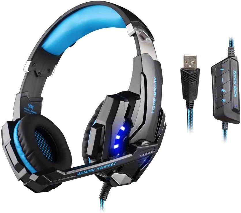 Kotion Each G9000 Over Ear Gaming Headphones with Mic and LED (Black/Blue) Compatible with PC, iPad, iPhone, Tablets, Mobile Phones