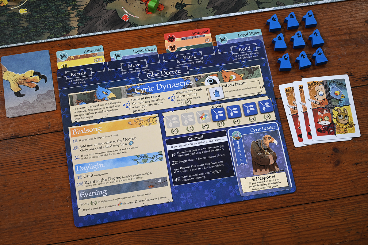 Root Eyrie faction board and pieces — official Leder Games photograph