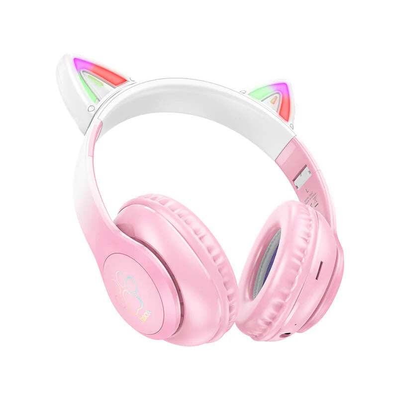 Hoco Ergonomic Cat Ear Bluetooth Headset with LED Light -pink