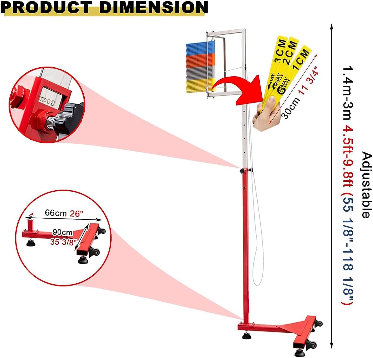 Floor Standing High Jump Training Equipment Vertical Test Jump Measurement Tester, Volleyball Spike Trainer Vertical Jump Tester Jump Measurement Test Stick Pole Tool,1.4-2.8M