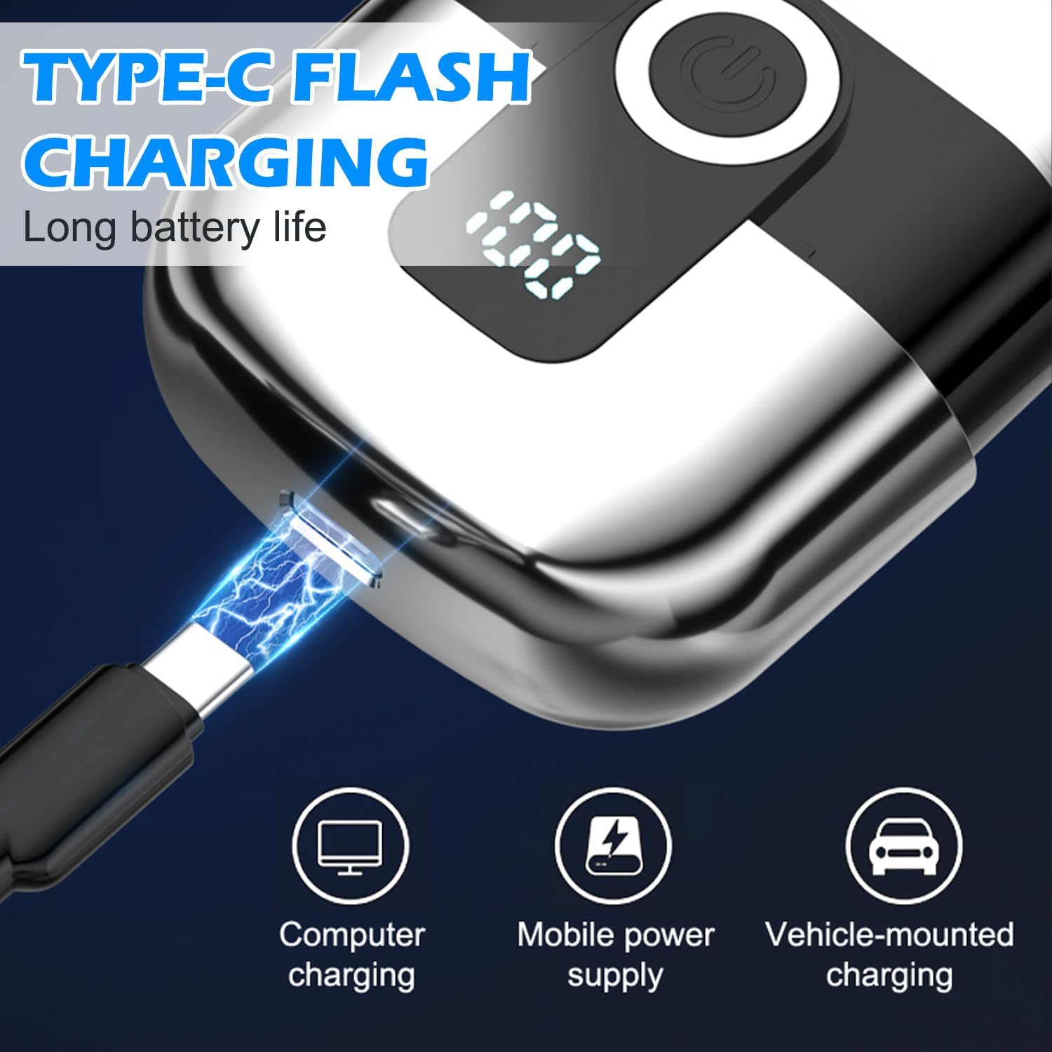 Mini Electric Double Head Razor With LED Display Magnetic Cordless Shaver Beard Trimmer-Silver