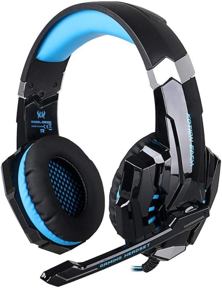 Kotion Each G9000 Over Ear Gaming Headphones with Mic and LED (Black/Blue) Compatible with PC, iPad, iPhone, Tablets, Mobile Phones