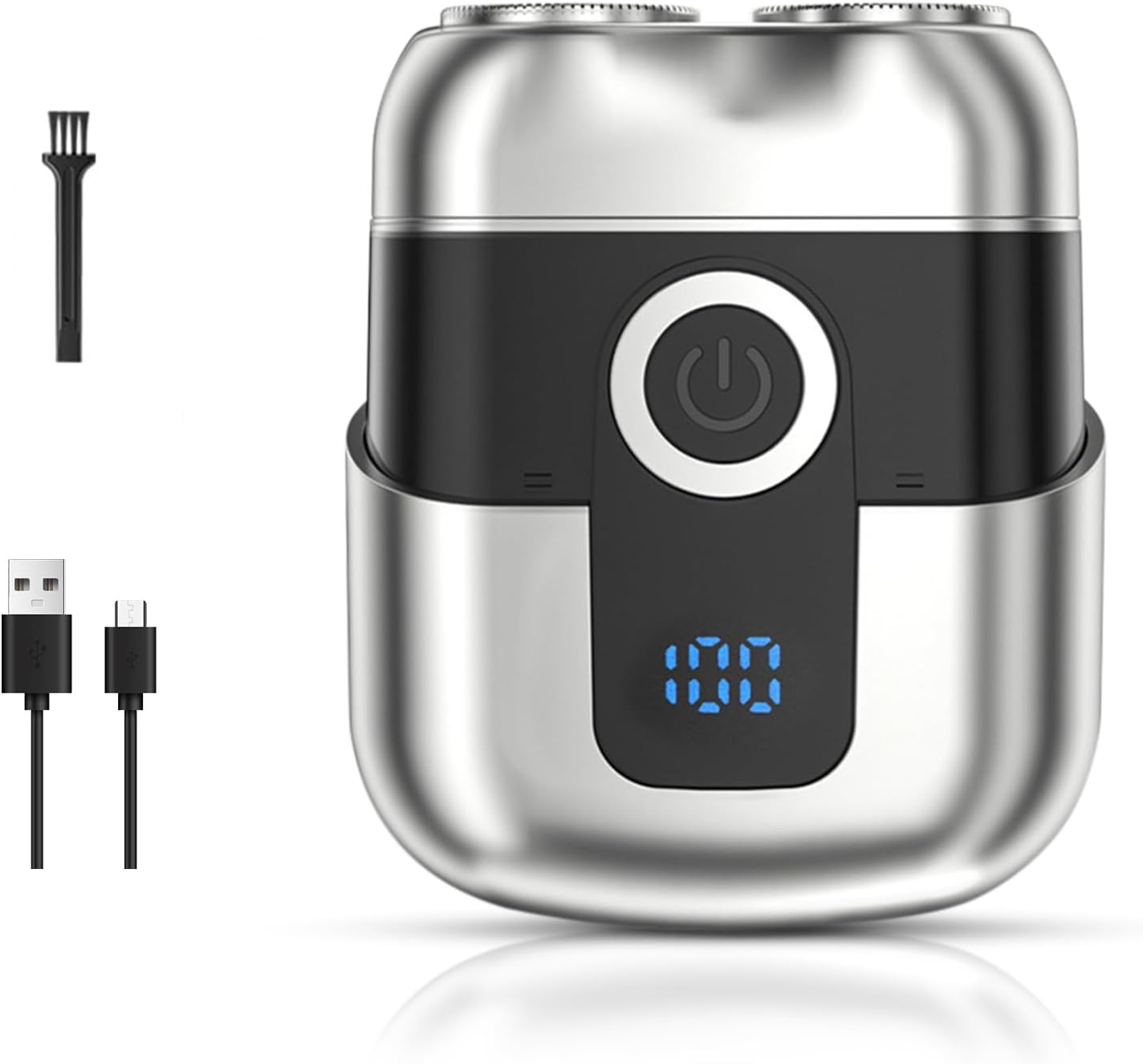 Mini Electric Double Head Razor With LED Display Magnetic Cordless Shaver Beard Trimmer-Silver