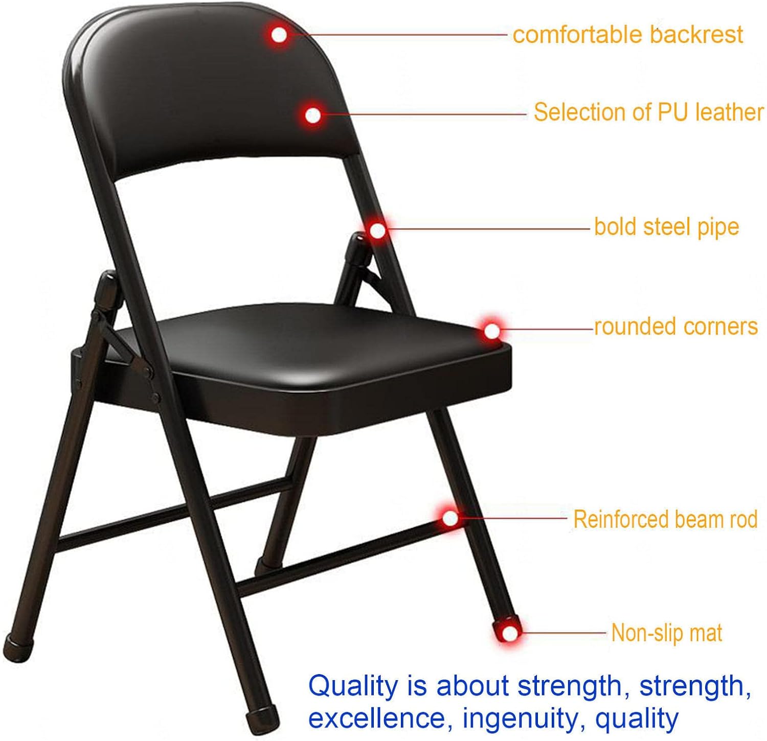 Armless Black Foldable Leather Chair with Metal Frame