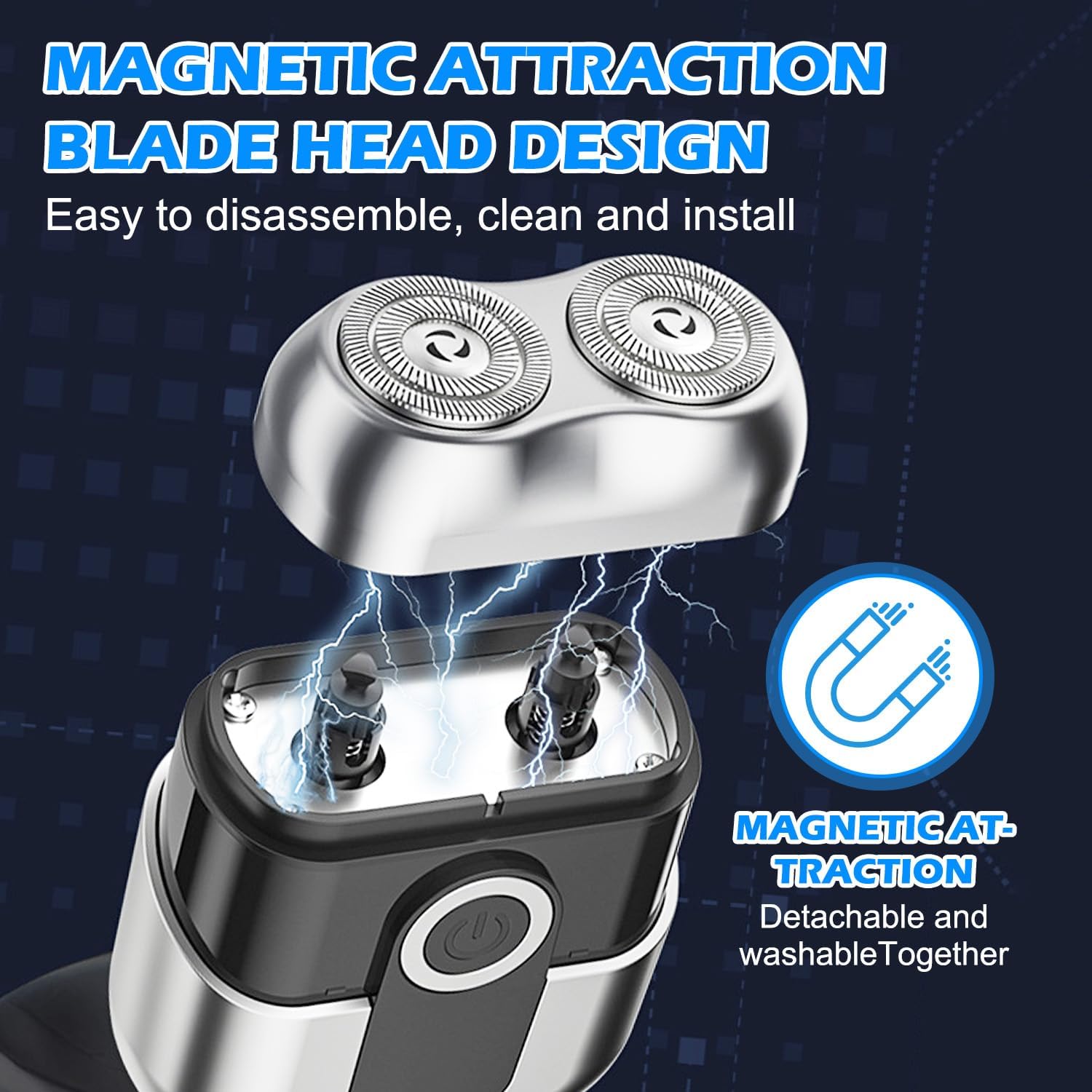 Mini Electric Double Head Razor With LED Display Magnetic Cordless Shaver Beard Trimmer-Silver