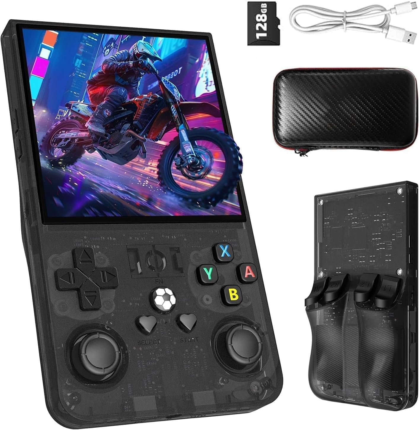 2025 New Upgrade R36MAX Retro Handheld Game Console with 128GB Built-in 22000 Classic Games, Portable Hand Held Open Source Linux System 4.0-in 4k HD IPS Screen Video Player -Black 128GB