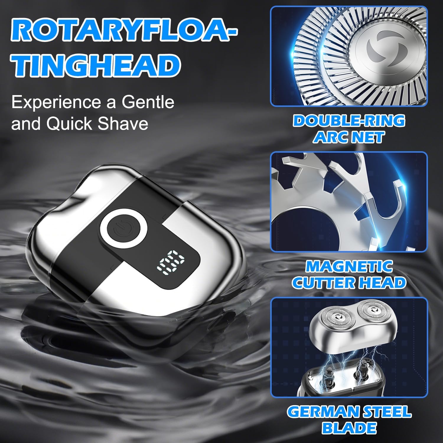 Mini Electric Double Head Razor With LED Display Magnetic Cordless Shaver Beard Trimmer-Silver