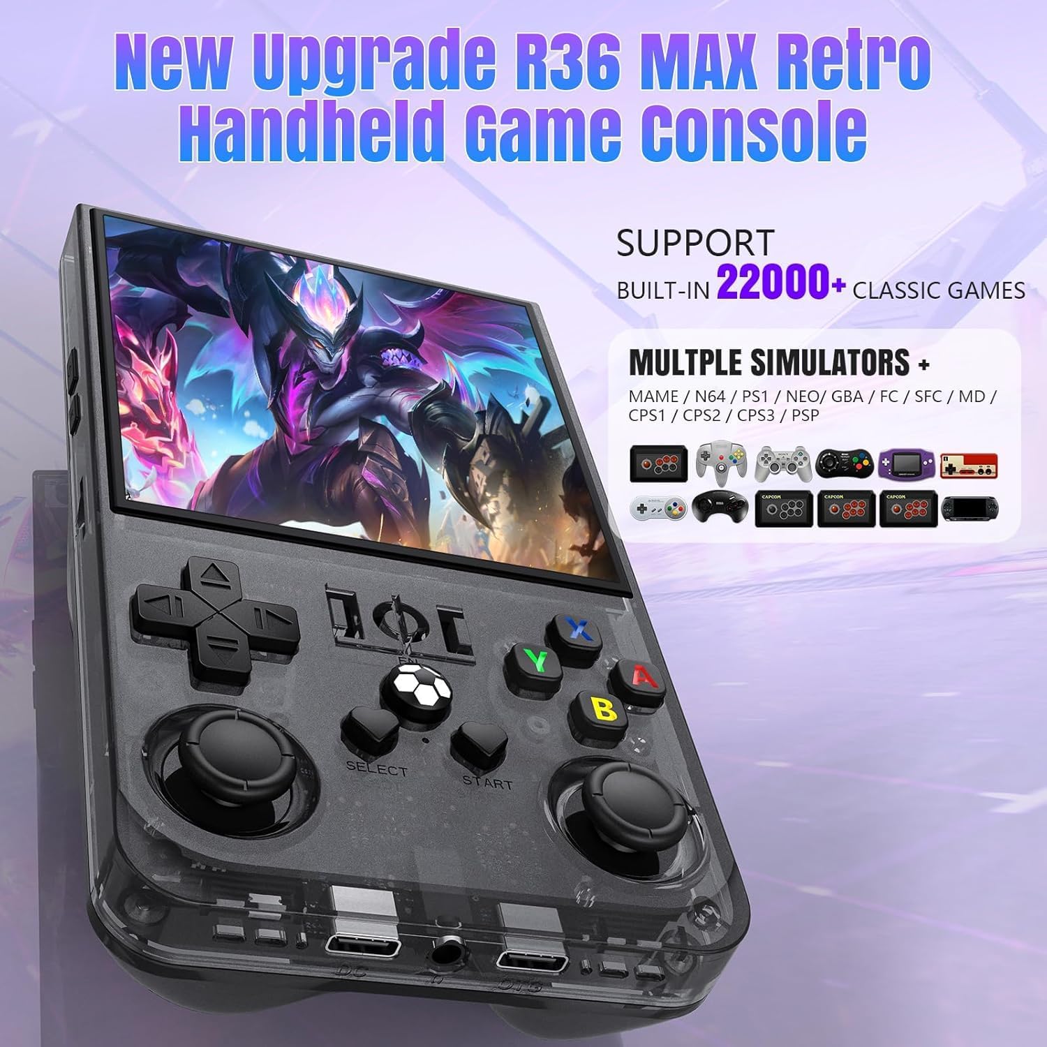 2025 New Upgrade R36MAX Retro Handheld Game Console with 128GB Built-in 22000 Classic Games, Portable Hand Held Open Source Linux System 4.0-in 4k HD IPS Screen Video Player -Black 128GB