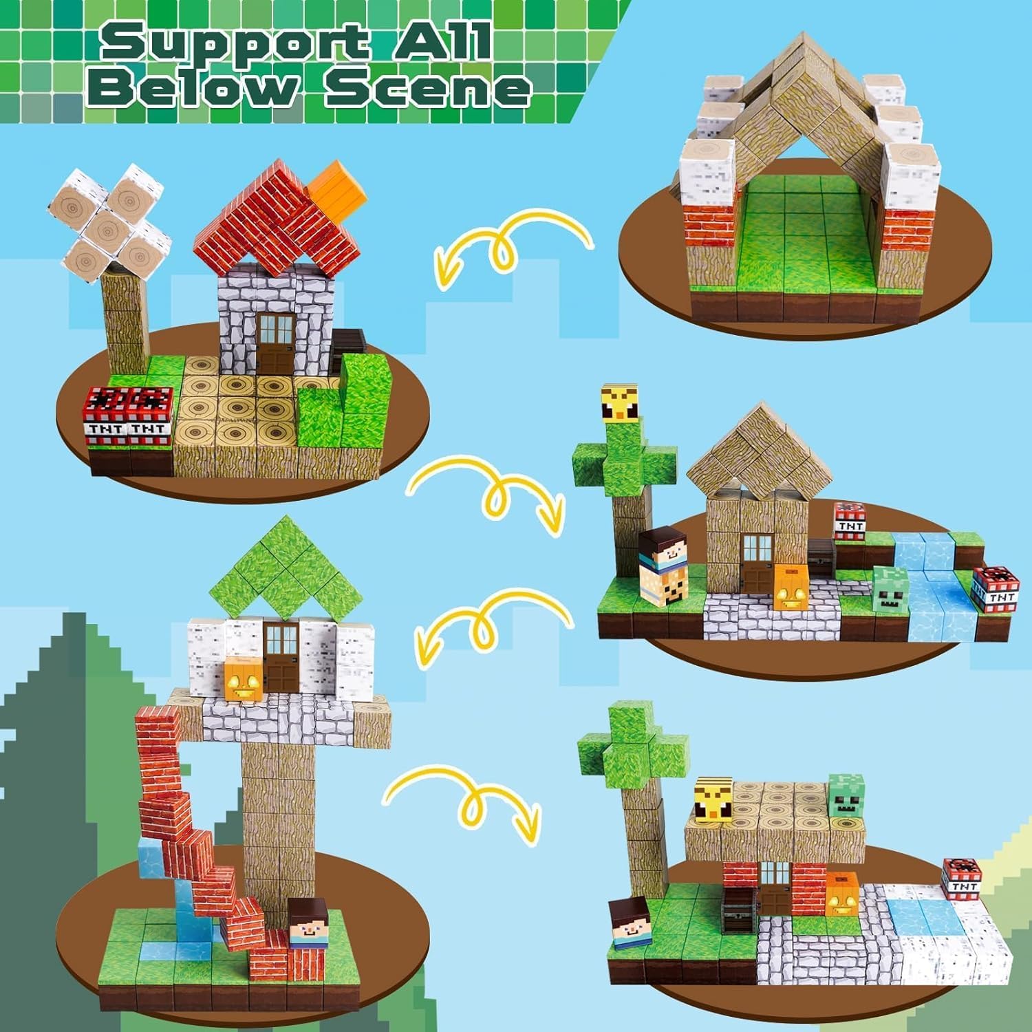 Minecraft style 104PCS Magnetic Blocks Forest Themed Magnetic Tiles Build Mine Forest Farm Set