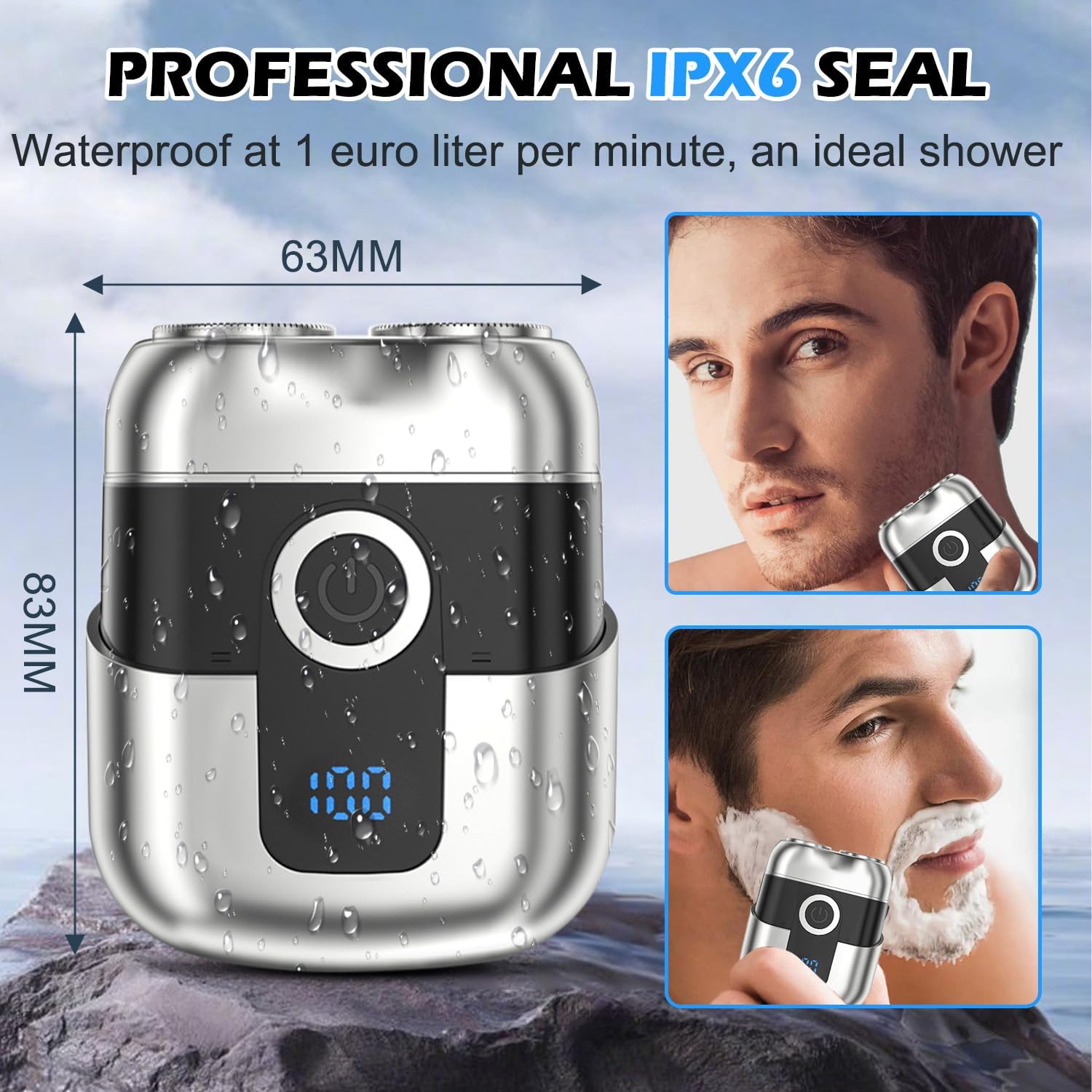 Mini Electric Double Head Razor With LED Display Magnetic Cordless Shaver Beard Trimmer-Silver