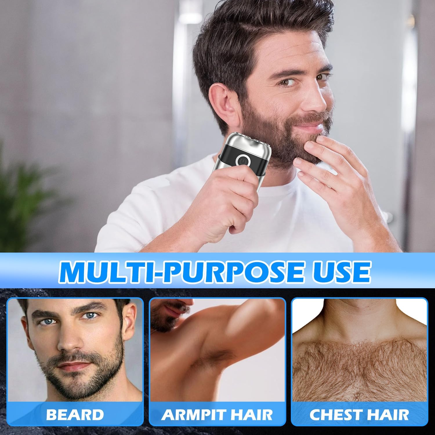 Mini Electric Double Head Razor With LED Display Magnetic Cordless Shaver Beard Trimmer-Silver