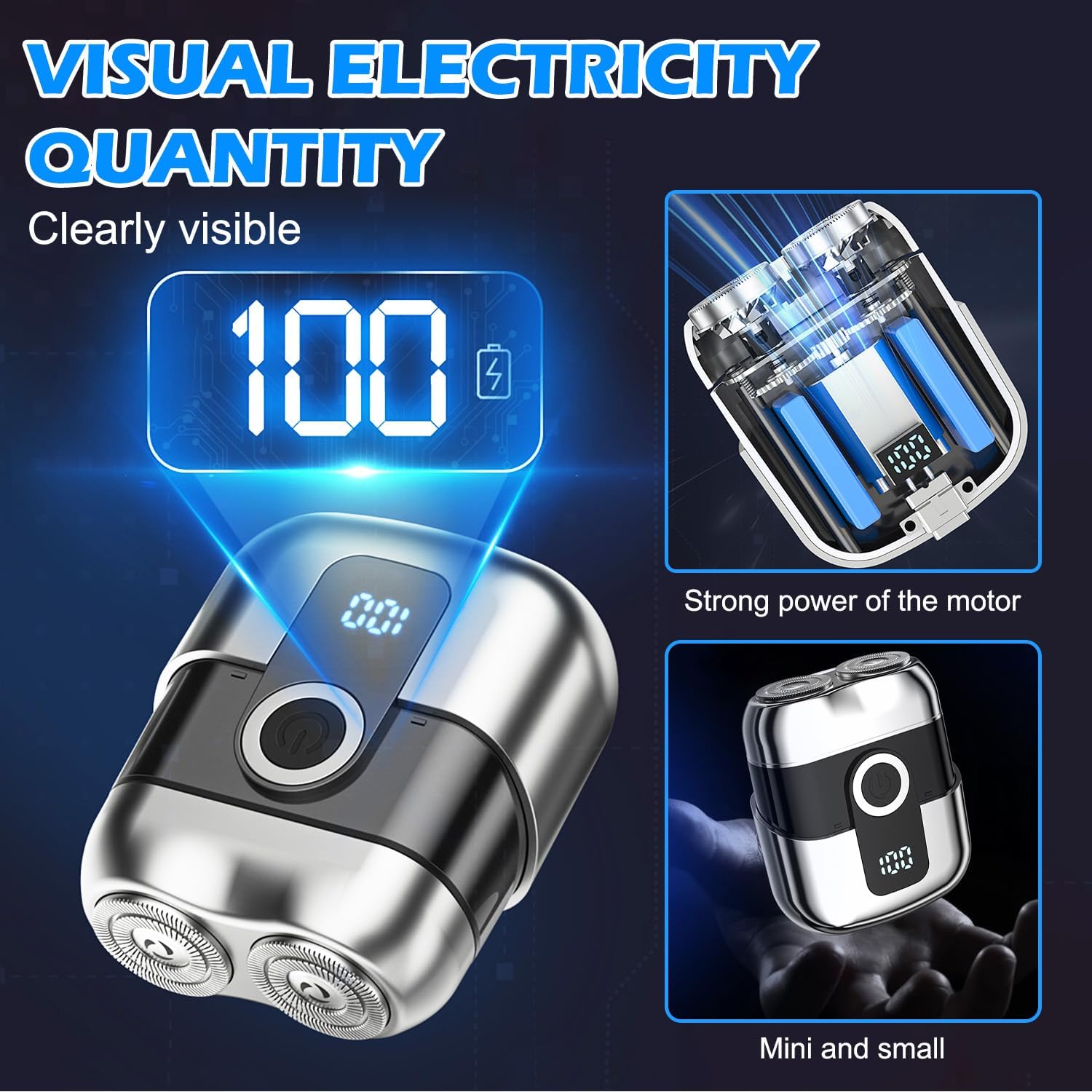 Mini Electric Double Head Razor With LED Display Magnetic Cordless Shaver Beard Trimmer-Silver