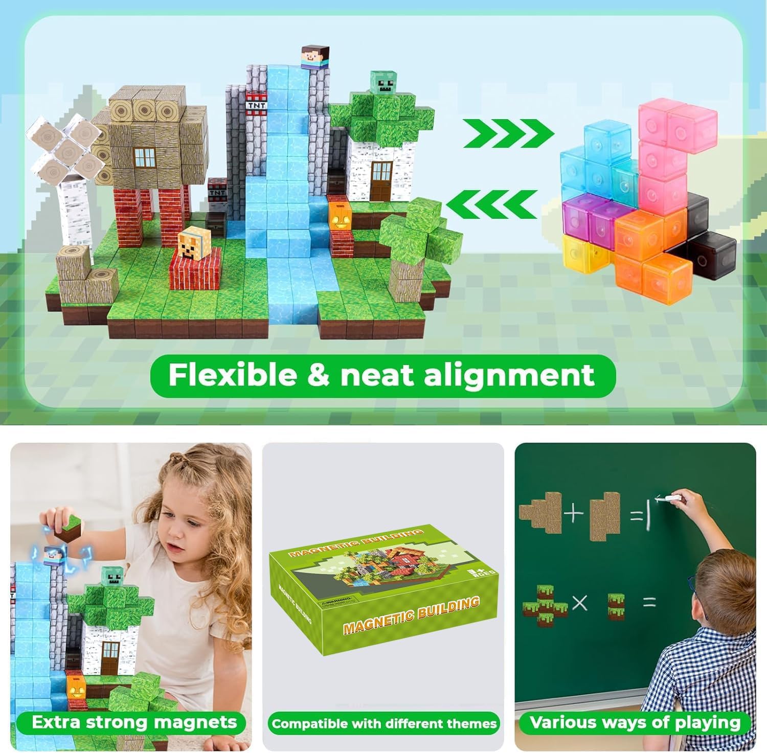 Minecraft style 104PCS Magnetic Blocks Forest Themed Magnetic Tiles Build Mine Forest Farm Set