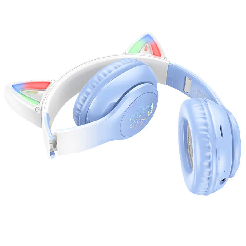 Hoco Ergonomic Cat Ear Bluetooth Headset with LED Light -blue