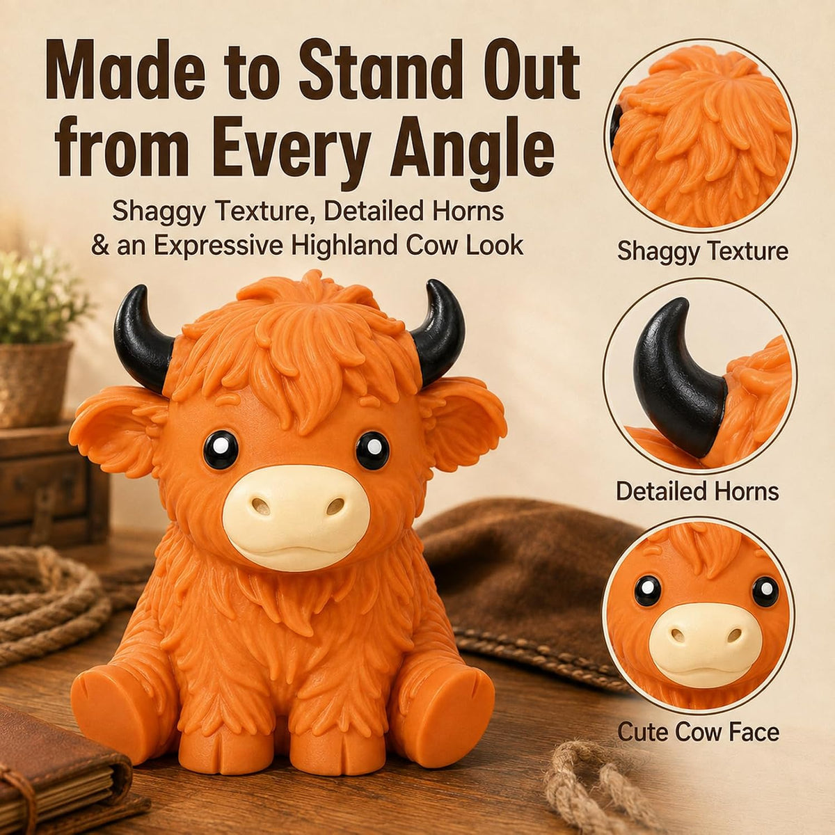 Jumbo Highland Cow Squishy, 6in Giant Cow Stress Ball for Adults，Orange