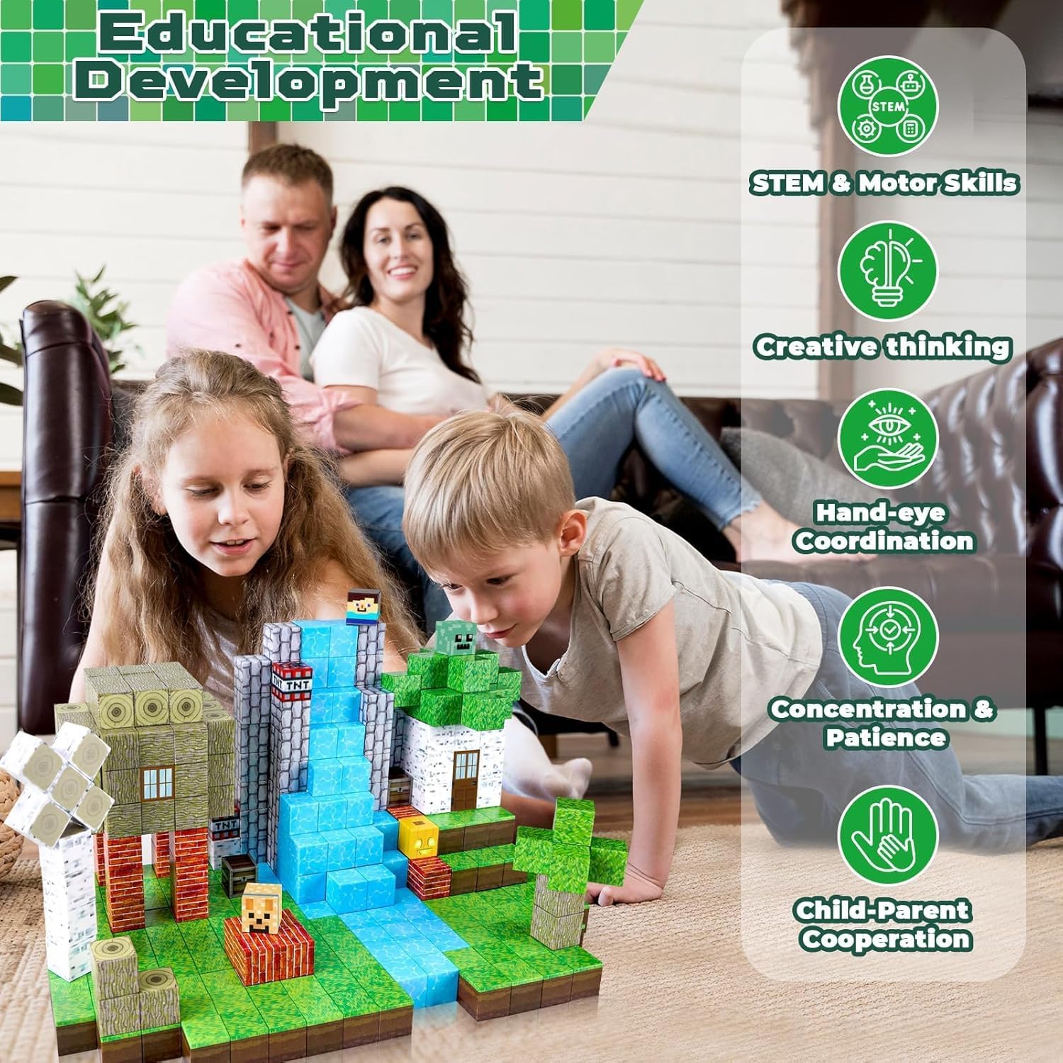 Minecraft style 104PCS Magnetic Blocks Forest Themed Magnetic Tiles Build Mine Forest Farm Set