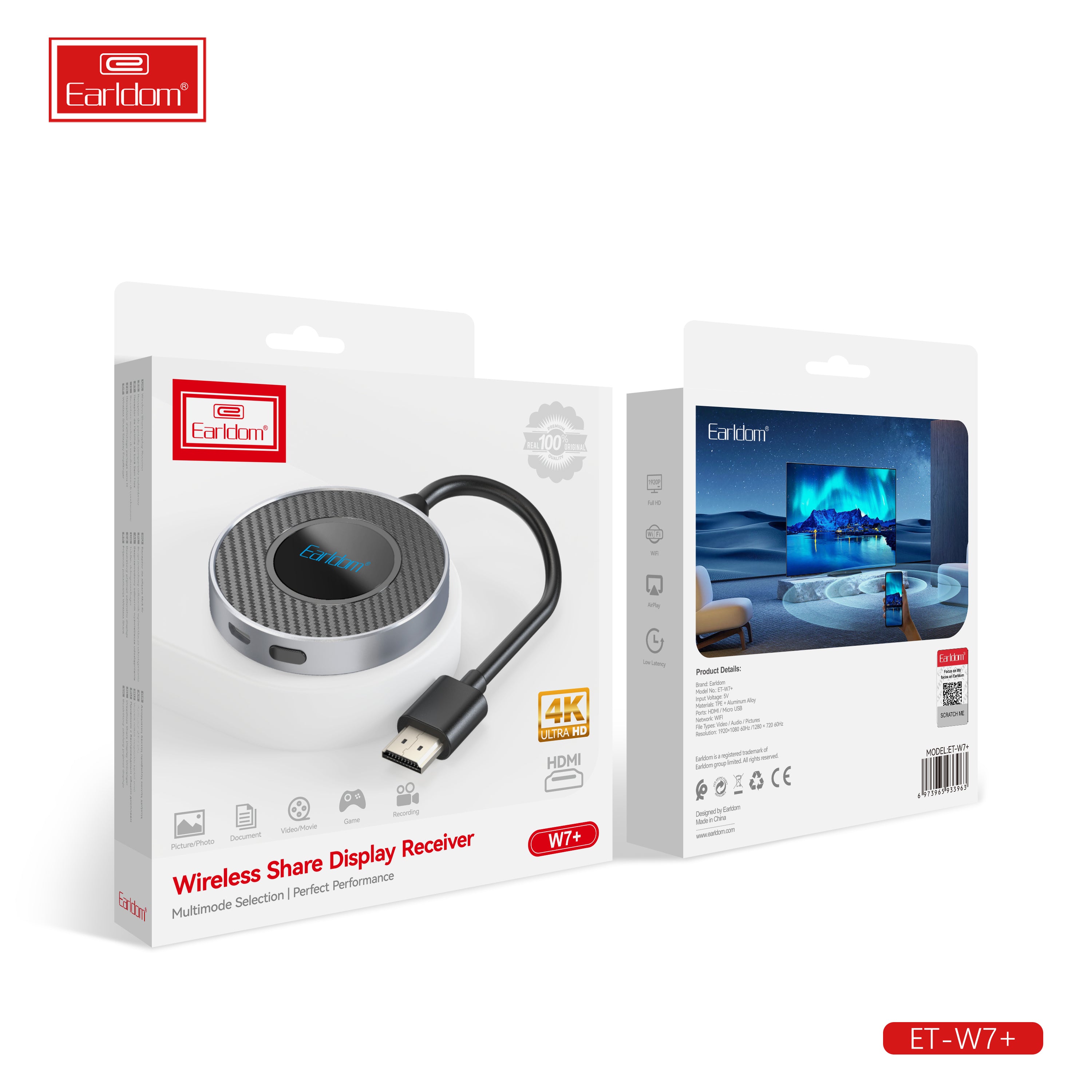 Earldom W7+ Wireless Share Display Receiver Dongle