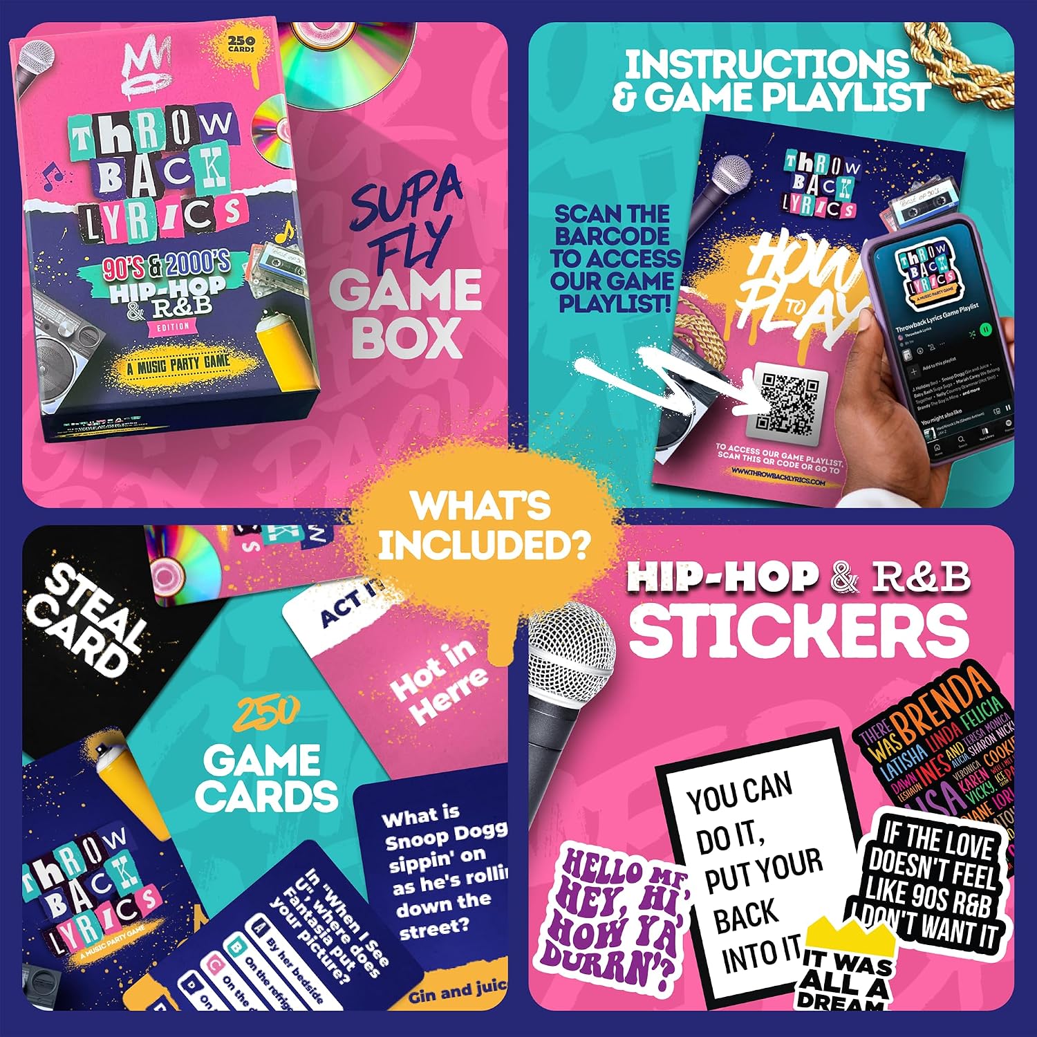 Throwback Lyrics - A 90's and 2000's Hip-Hop and R&B Music Party Game - Lyric Trivia and Charades