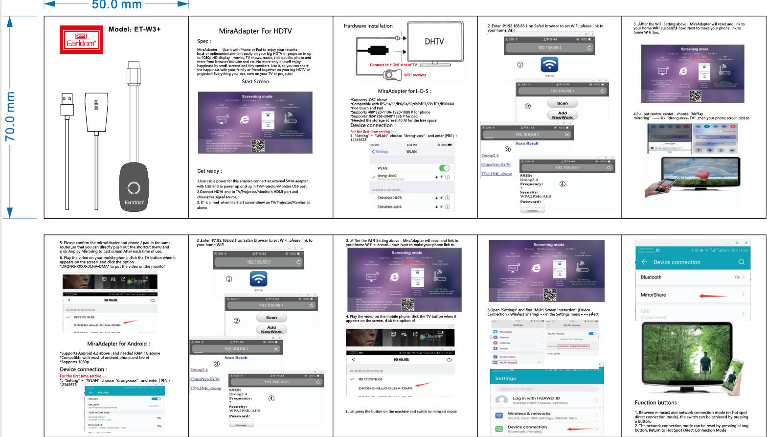 Earldom W3+ Wireless HDMI  HD 4K Resolution For Phones iPhone ipad Laptops Connecting to TVs