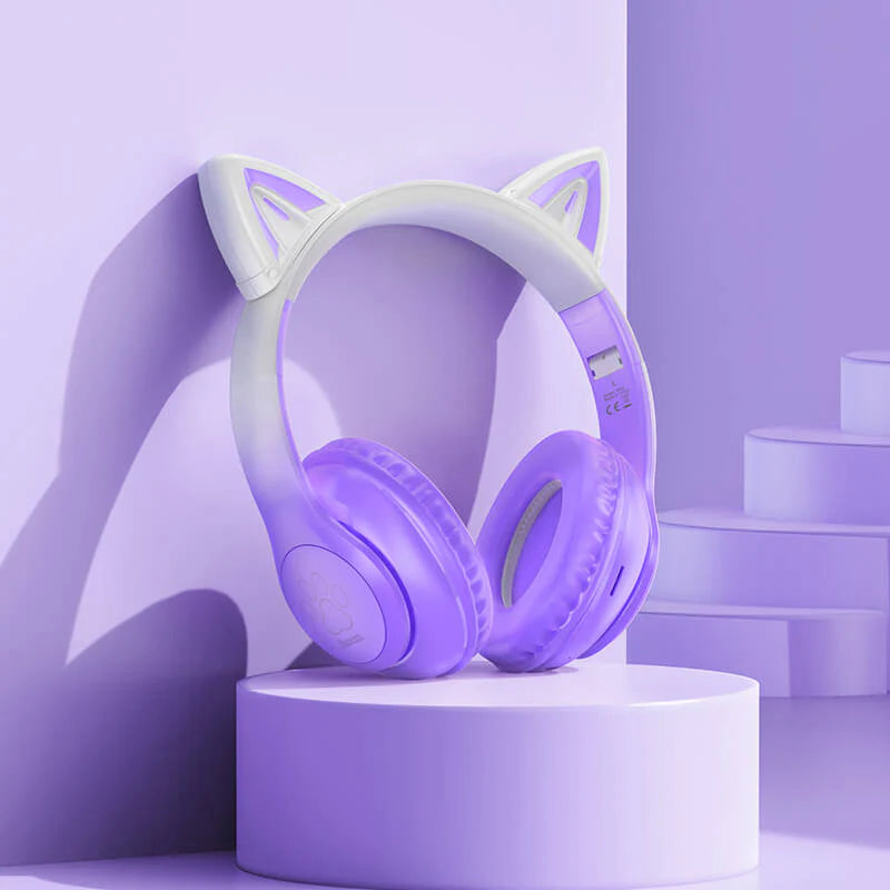 Hoco Ergonomic Cat Ear Bluetooth Headset with LED Light -Purple