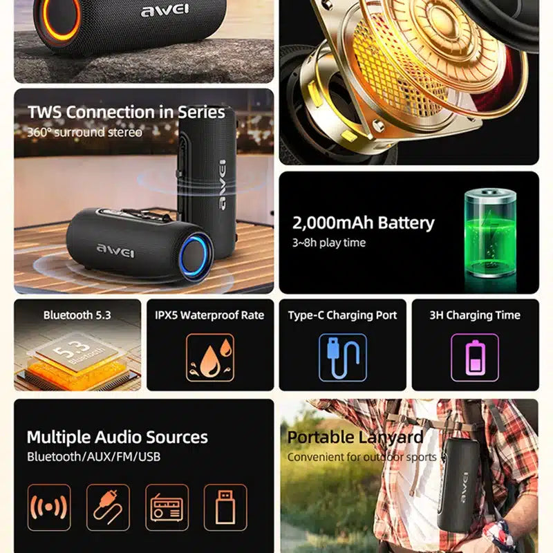 Awei KA8 Bluetooth Dual Speaker Stereo Speaker product image 3