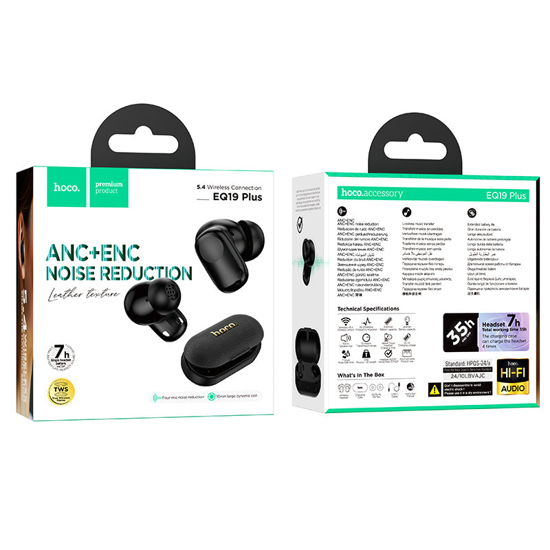 HOCO. EQ19 Plus Wireless Headphones with Charging Case (BT v5.4) Noise Reduction ENC + ANC - Black