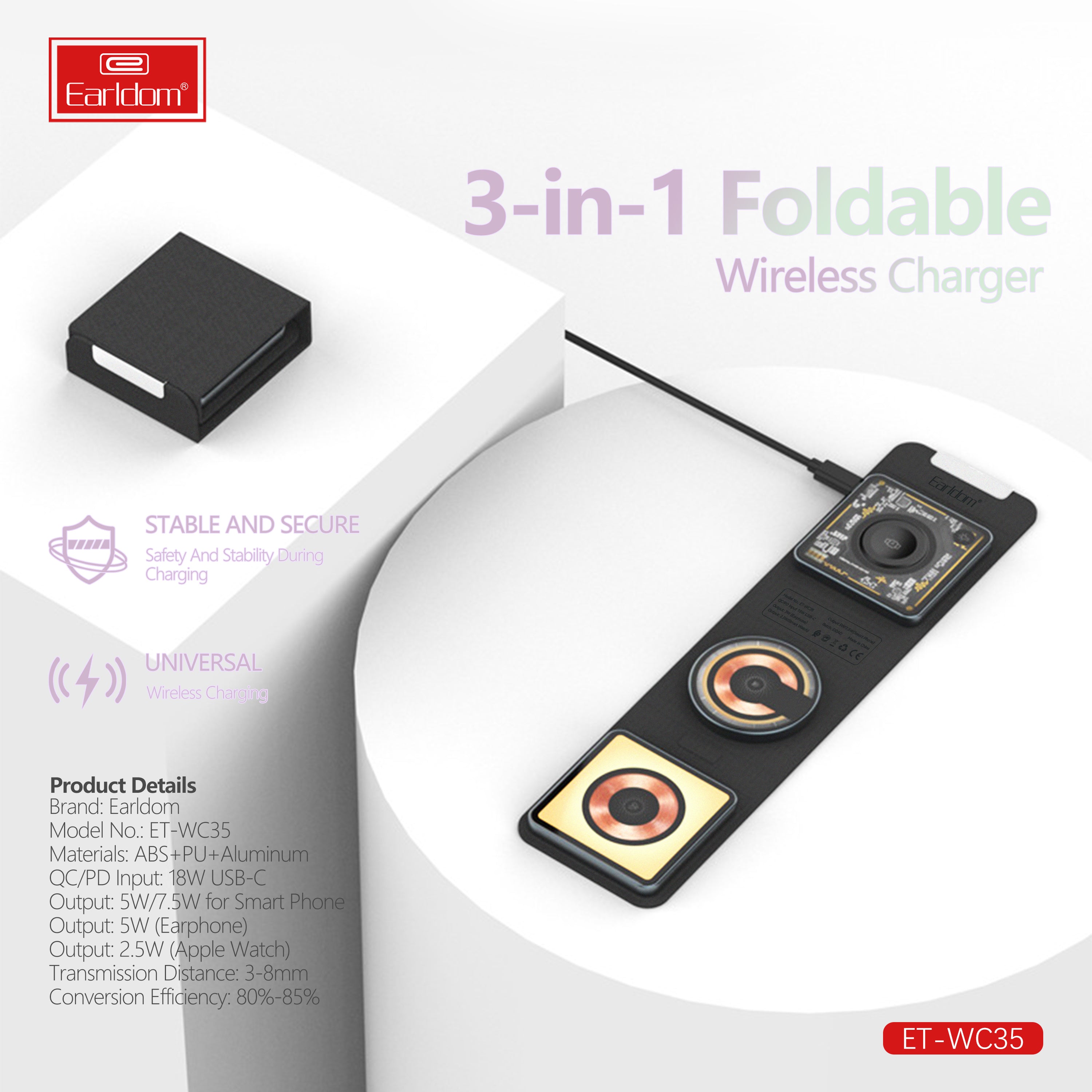 Earldom WC35 3-in-1 Foldable Wireless Charger product image 3