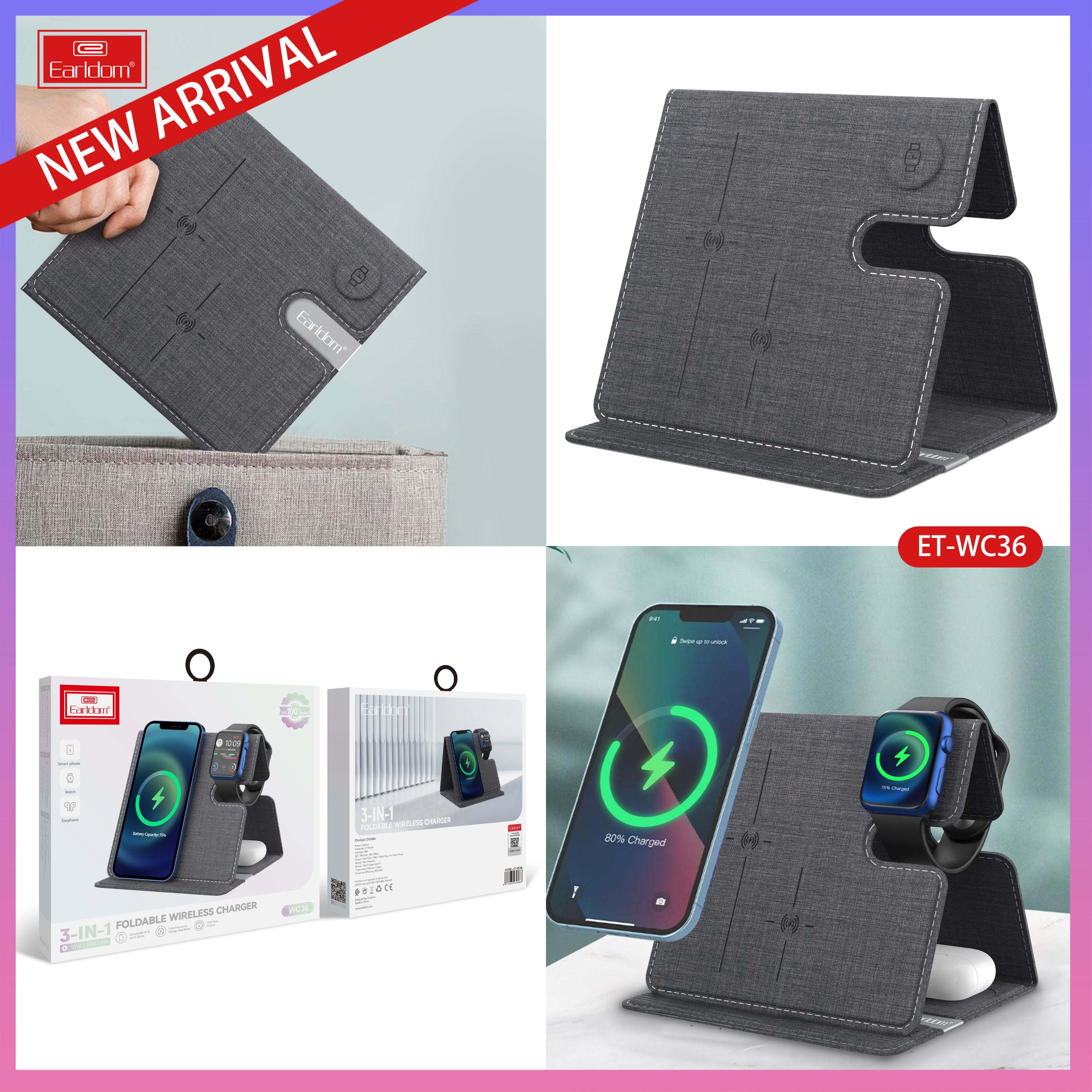 Earldom WC36 3-in-1 Foldable Wireless Charger product image 9