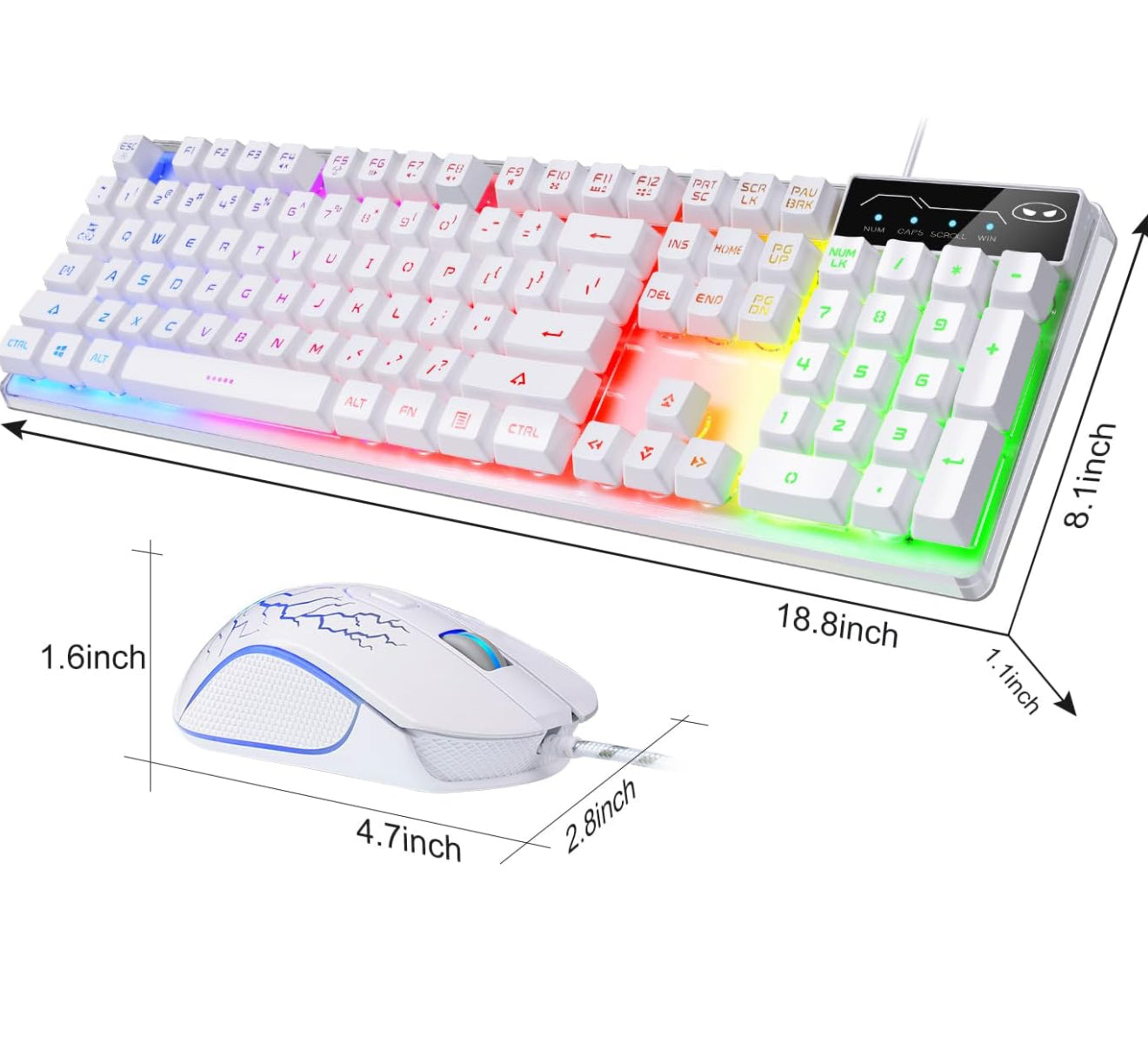 Gaming Keyboard and Mouse Combo, K1 RGB LED Backlit Keyboard with 104 Key Computer PC Gaming Keyboard for PC/Laptop(White)