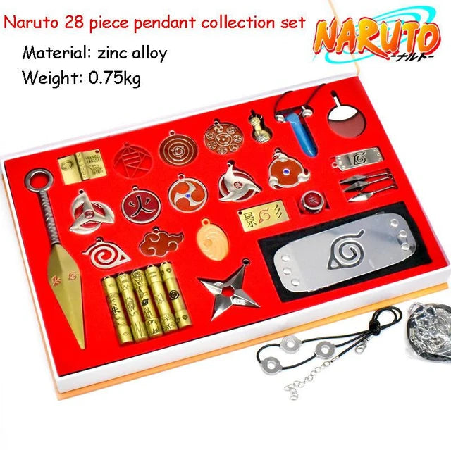 Anime Naruto Weapon Model 28-piece Set necklace Asuma Shuriken Samurai Sword Keychains Ninja Sword