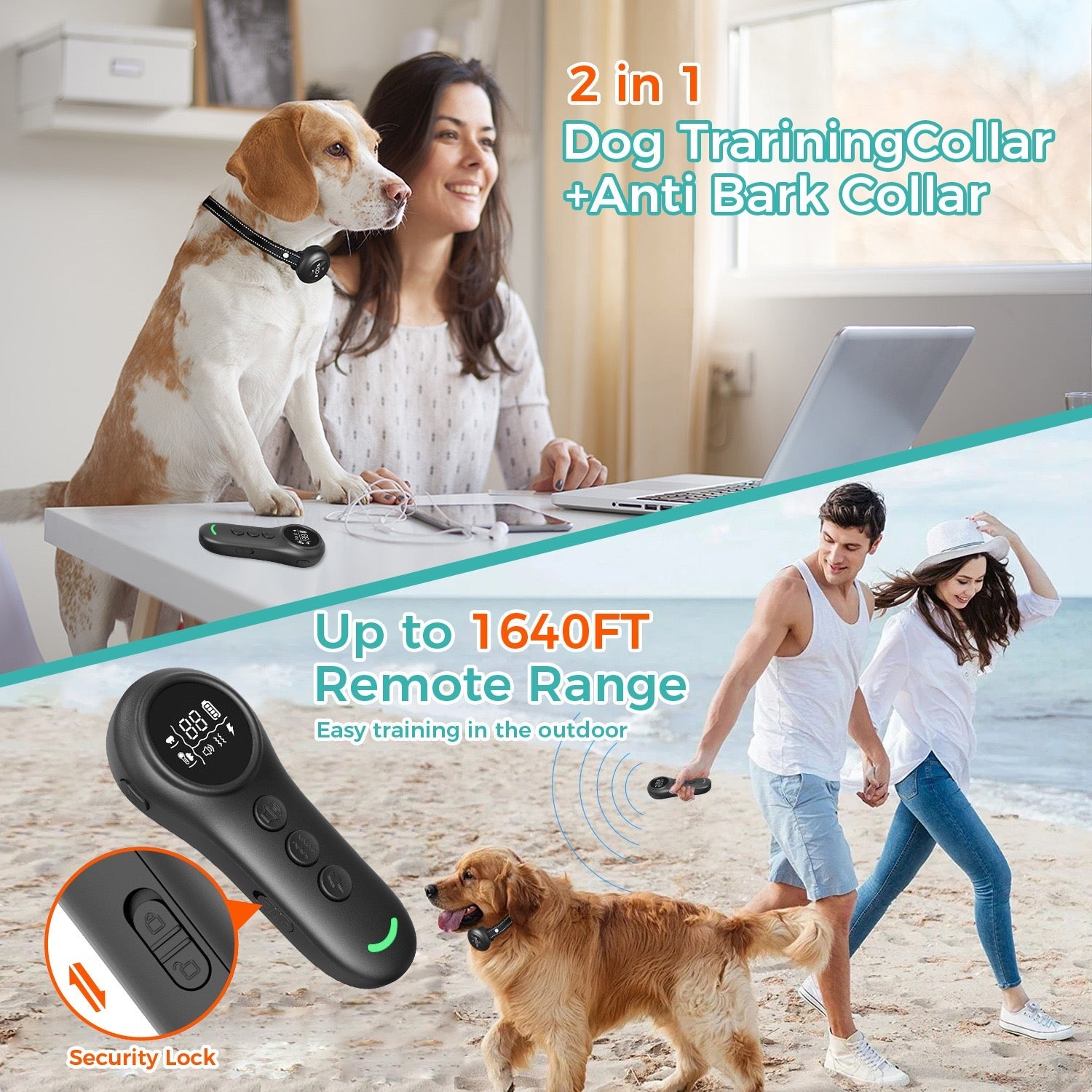 Smart Pet 3-in-1 Dog Training Device to Stop Barking, Rechargeable Long-Distance Remote Control Dog Training Device to S