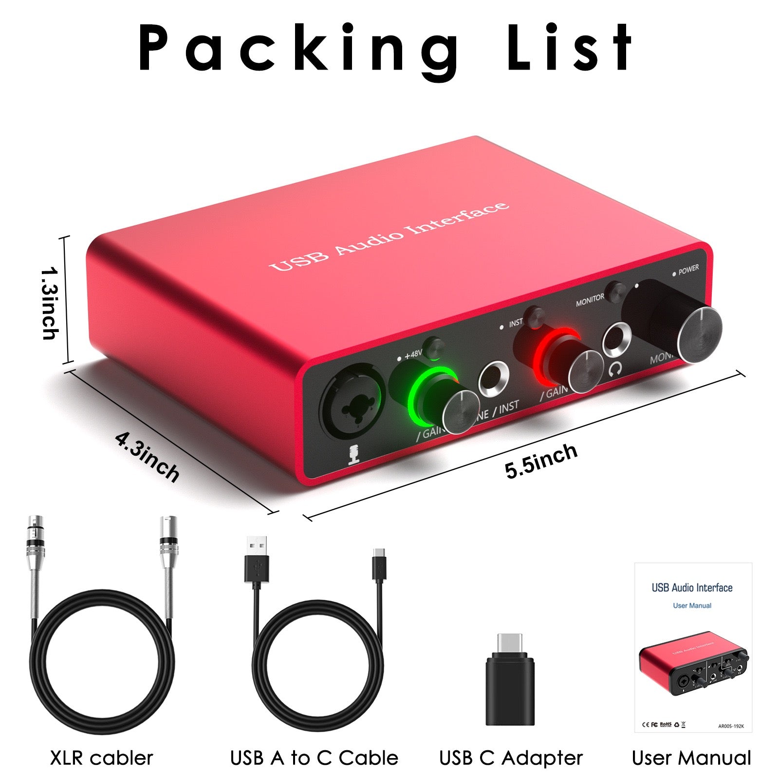 Professional Recording Sound Card 192K Cross-Border Sound Card Computer External Sound Card Recording Microphone