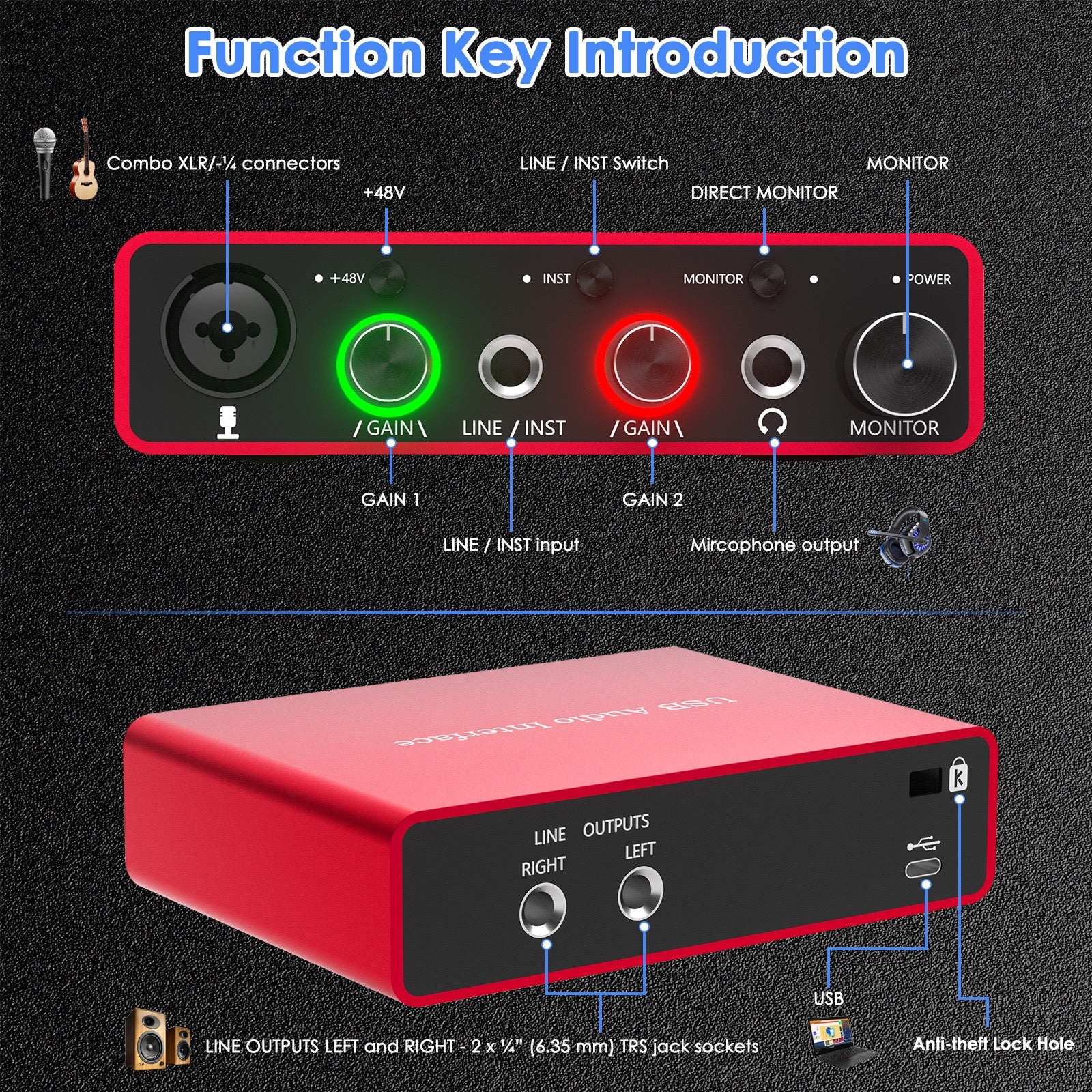 Professional Recording Sound Card 192K Cross-Border Sound Card Computer External Sound Card Recording Microphone