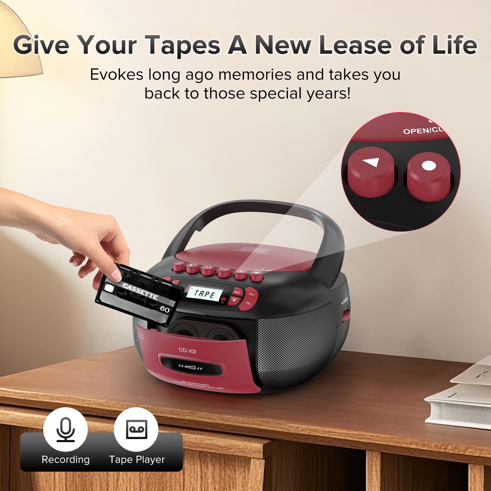 Cross-Border Cd Boombox Tape Cd All-In-One Machine Bluetooth Speaker Cd Player Tape Player Recorder Radio