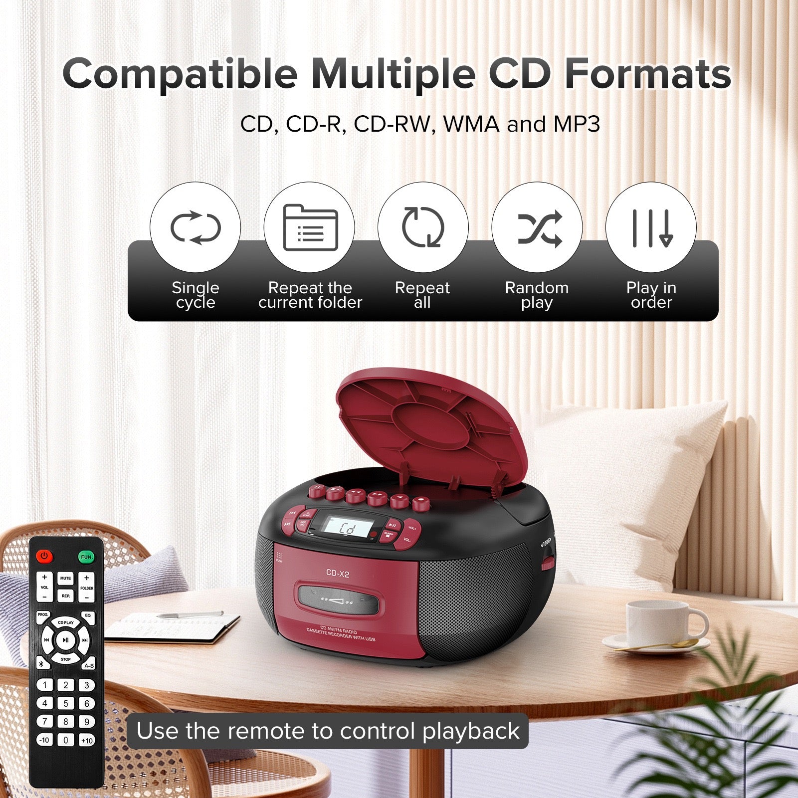 Cross-Border Cd Boombox Tape Cd All-In-One Machine Bluetooth Speaker Cd Player Tape Player Recorder Radio
