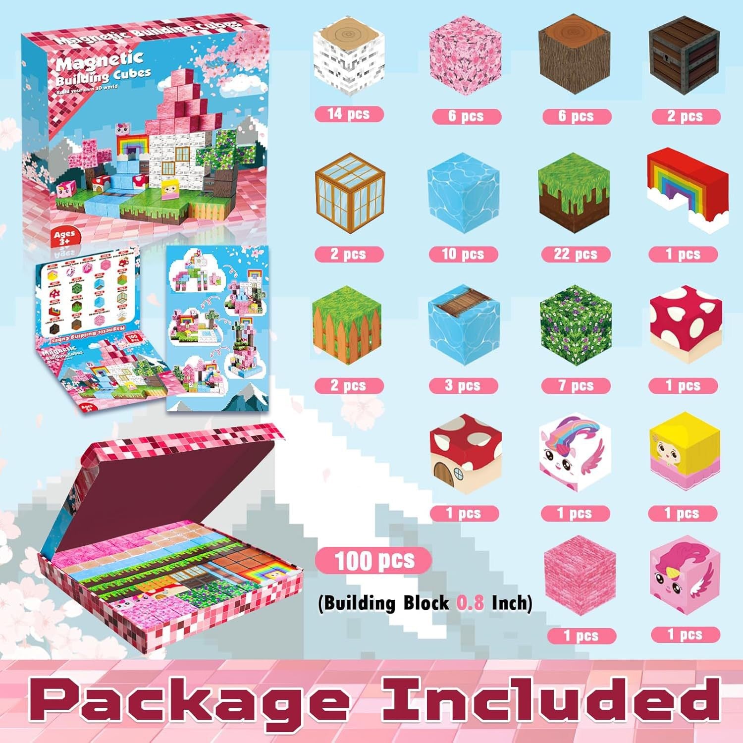 100 PCS Magnetic Building Blocks - Unicorn Theme