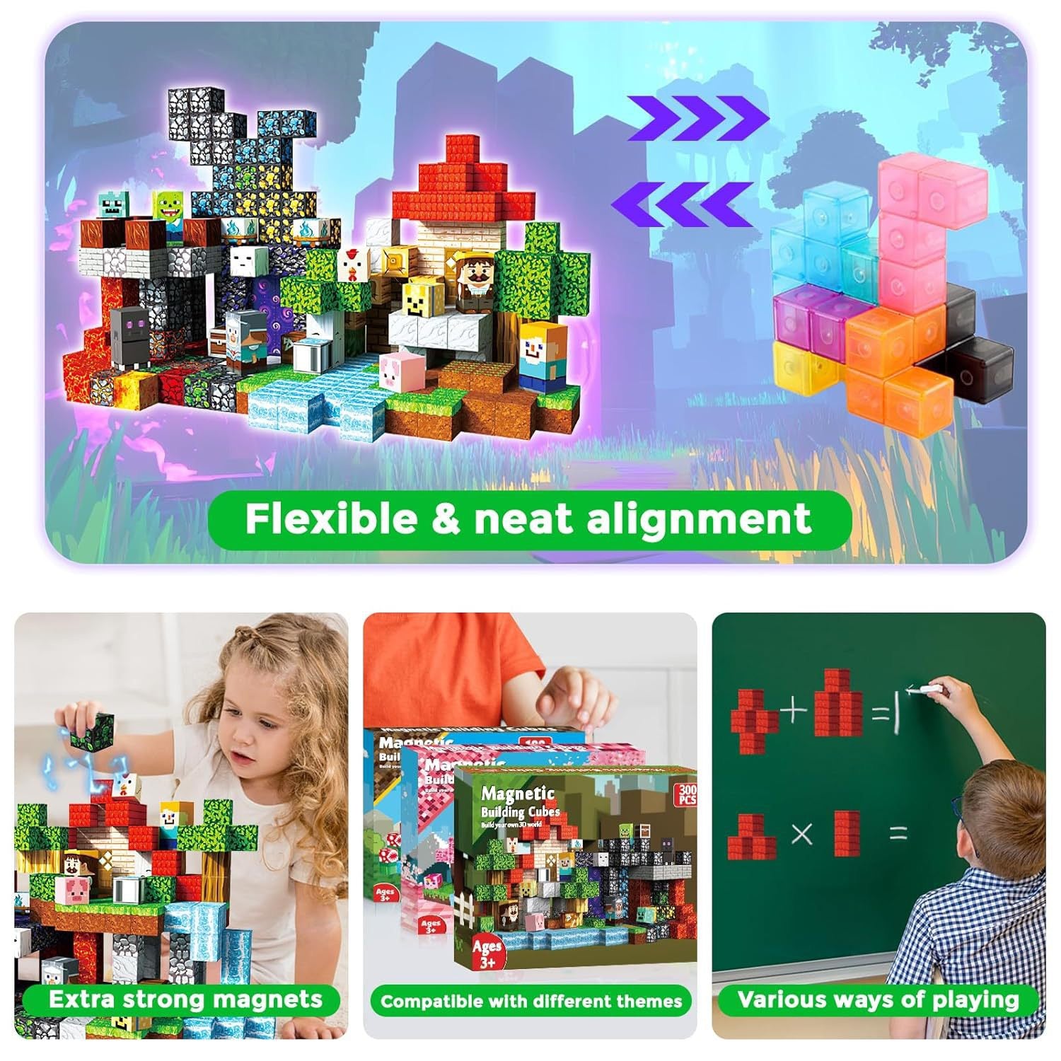 300 PCS Magnetic Building Blocks - Dark Forest Theme