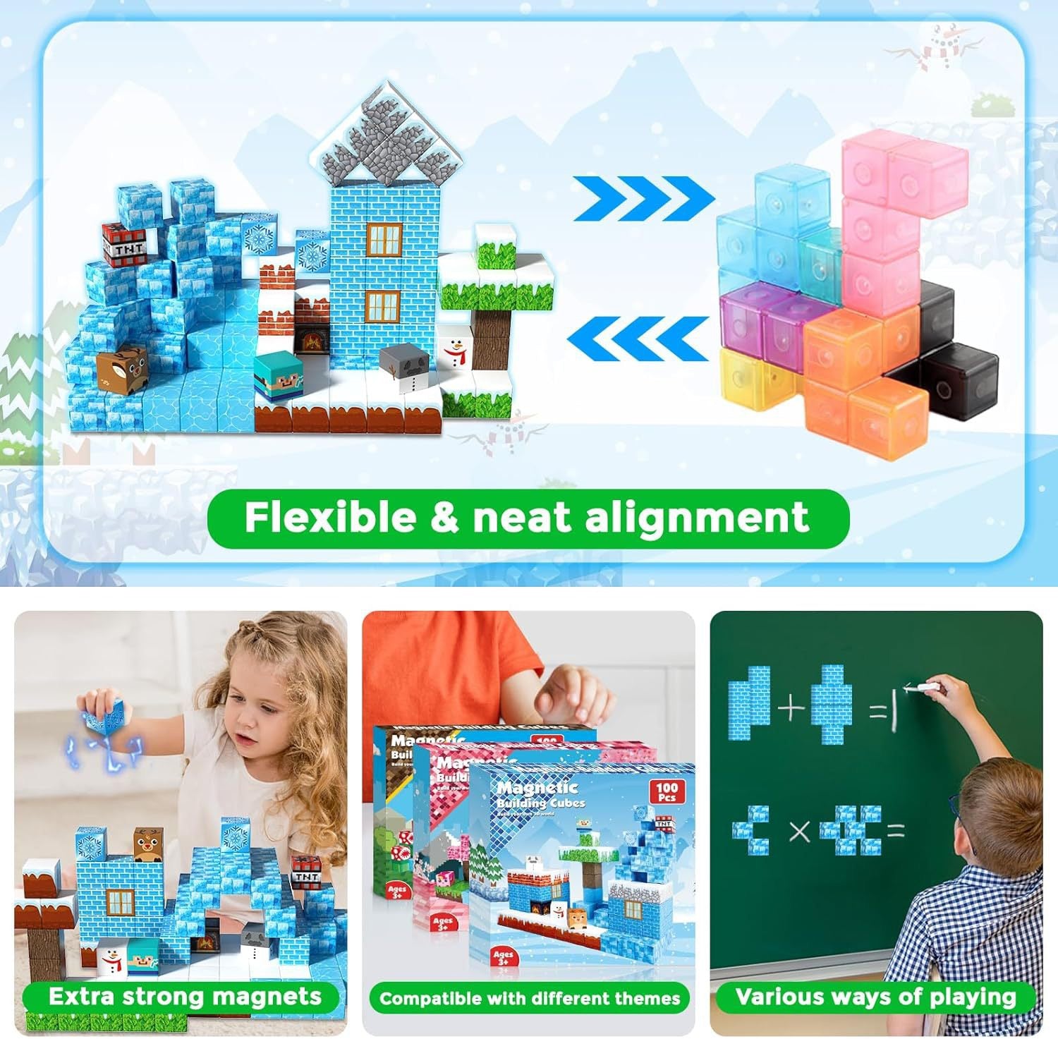 100 PCS Magnetic Building Blocks - Ice Snow Theme