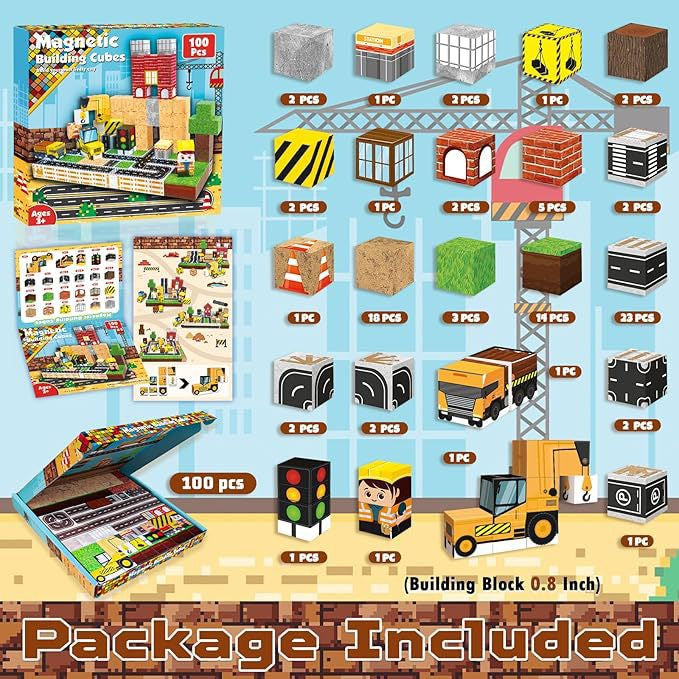 Construction Site Creative DIY Cube Building Set - 100 Pieces