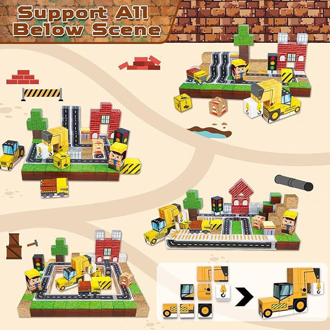 100 PCS Magnetic Building Blocks - Construction Site Theme