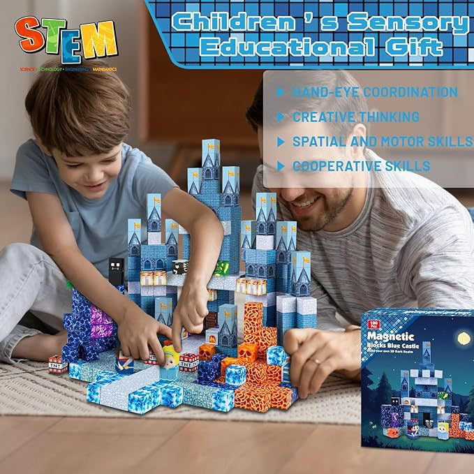 100 PCS Magnetic Building Blocks - Blue Castle Theme