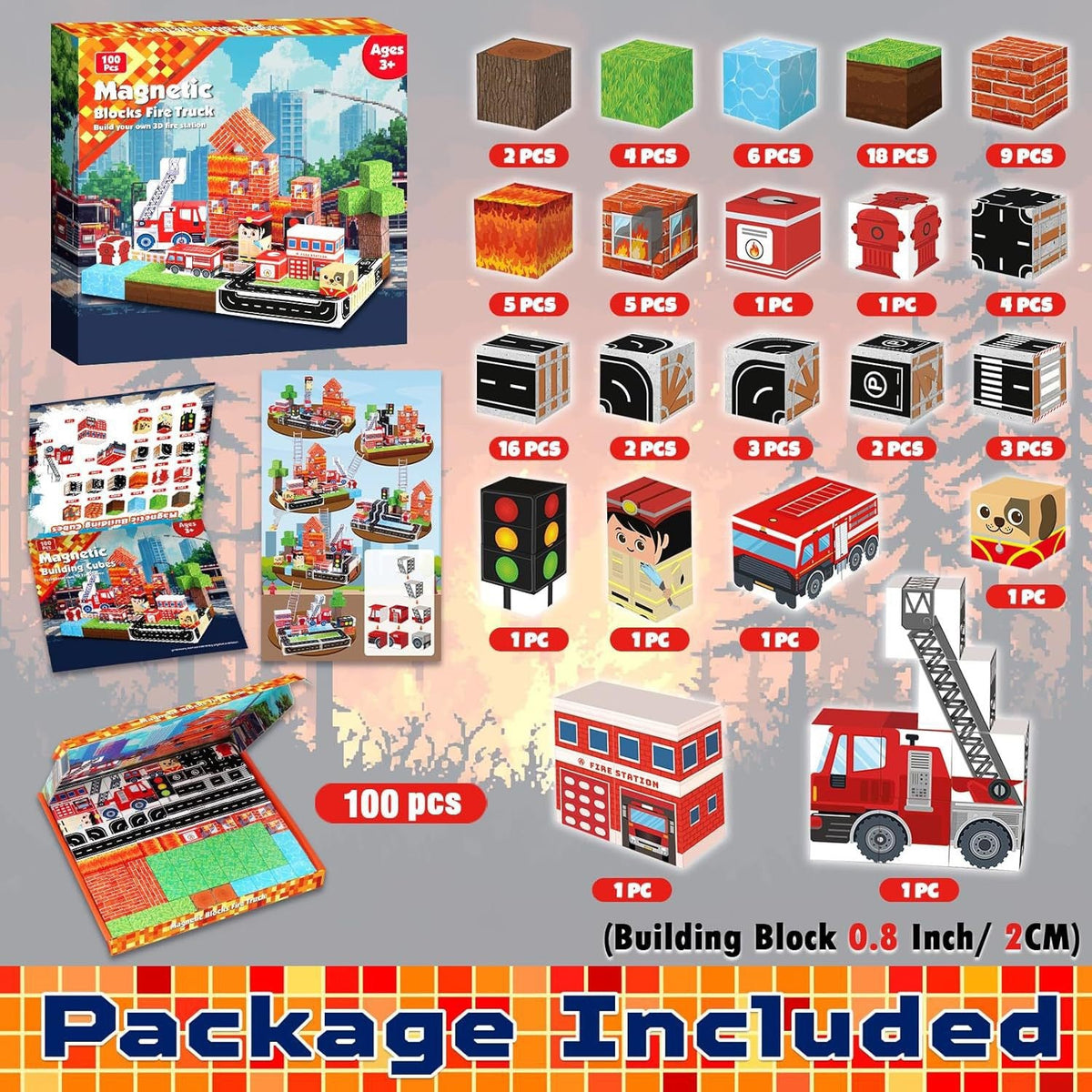 Fire Rescue Creative DIY Cube Building Set - 100 Pieces
