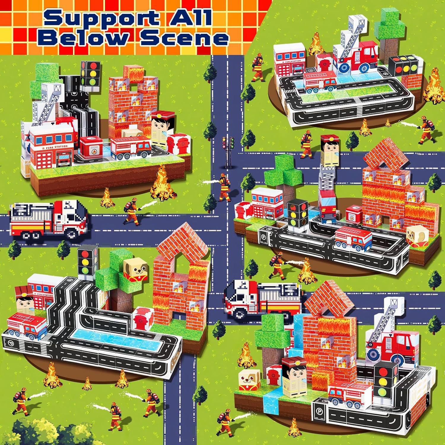100 PCS Magnetic Building Blocks - Fire Rescue Theme