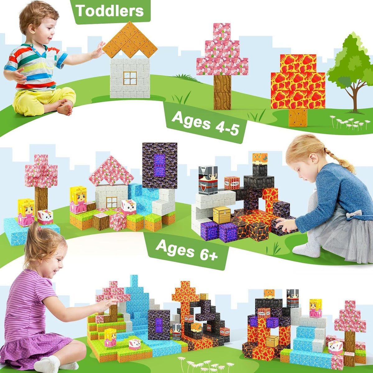 Lava Knight & Sakura Princess Creative DIY Cube Building Set - 285 Pieces
